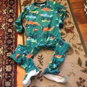 Carter's Green Monster Truck Footed Pajama PJs